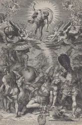 Die Bekehrung des Saulus, der auf dem Boden liegt, umgeben von Pferden und Soldaten, als Christus, 1583