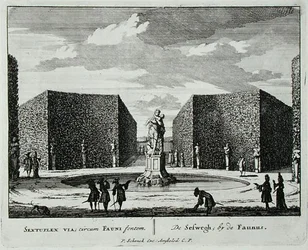 Sechseckige Hecke bei einem Faunbrunnen, aus 