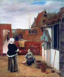 Eine Frau und eine Magd in einem Hof, ca. 1660-1661