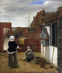 Eine Frau und ihre Magd in einem Hof, ca. 1661