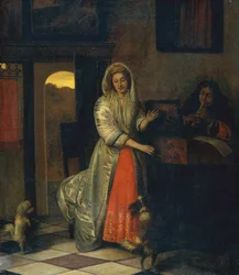 Dame und Herr machen Musik mit tanzenden Hunden
