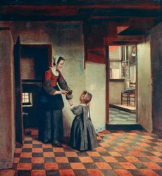Frau mit Kind in einer Speisekammer, ca. 1660