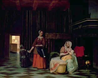 Frau mit Säugling, Dienstmädchen mit Kind