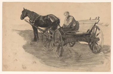 Pferd und Wagen mit jemandem darin