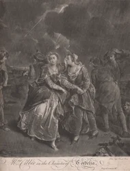 Mrs. Cibber in der Rolle der Cordelia im Stück König Lear, Akt III