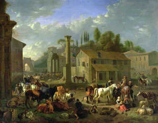 Soldaten ruhen sich in einem Dorf aus, um 1697