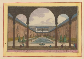 Hof in der Alhambra in Granada; Der Lustgarten der maurischen Könige in der Festung Alhambra innerhalb Granadas (Titel auf dem Objekt); Theatrum Hispaniae (...) (Serientitel)