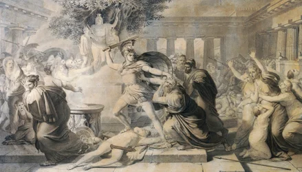 Tod des Priamos, von Pietro Benvenuti (1769-1844), Druck nach einem Gemälde von 1811