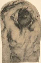 Halbliegender männlicher Akt von hinten gesehen, ca. 1590