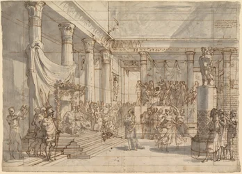 Timotheus spielt die Leier vor Alexander und Thaïs in der Halle des Palastes von Persepolis