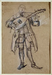 Ein Gitarrist (Gitarrenspieler) Zeichnung von Pietro Longhi (1702-1785) Venedig, Museo Correr
