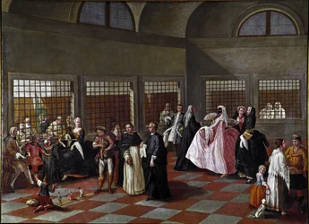 Der Sprechsaal des Klosters, Gemälde aus dem Umkreis von Pietro Longhi (1702-1785), 1750, Maße 96 x 131 cm, Ca