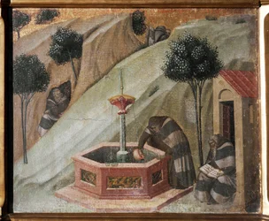 (Detail) des Altars von Karmel: Ein Einsiedler mit der Quelle von Elija