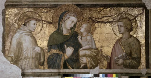 Die Jungfrau mit dem Kind zwischen dem heiligen Johannes und dem heiligen Franziskus in Assisi, Unterkirche der Basilika, Orsini-Kapelle.
