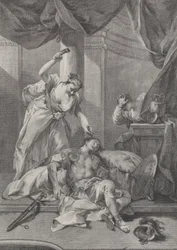Jael schlägt einen Zeltpflock in die Schläfe des schlafenden Sisera