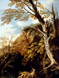 Waldlandschaft mit einem Einsiedler