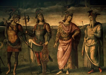 Leonidas von Sparta, Horatius Cocles, Publius Scipio, Perikles von Athen, Allegorien der Tapferkeit und Mäßigung mit sechs antiken Helden