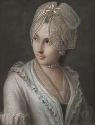 Eine elegante junge Dame mit Spitzenhaube