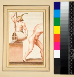 Kopie eines Mosaiks eines Mannes mit spitzer Kappe, der aus einer Vase gießt