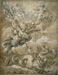 Die Heilige Dreifaltigkeit mit dem heiligen Michael, der den Drachen besiegt, 1666