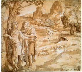 Hirte und Pilger in einer Landschaft, ca. 1550
