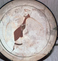 Detail einer Kylix, die Aphrodite auf einer Gans reitend zeigt