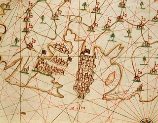 Insel Malta, aus dem Portolan-Atlas bestehend aus sechs Karten, von Placido Caloiro und Francesco Oliva, Pergament. 1646.