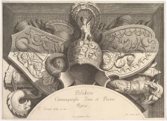 Diverse Trophäen, Waffentrophäen nach der Fassade des Palazzo Milesi in Rom, 1651
