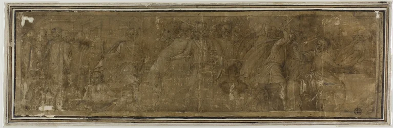 Mucius Scaevola überquert den Tiber, um Porsenna zu ermorden, tötet aber versehentlich seinen Schatzmeister