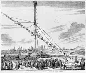 Das große astronomische Teleskop von Johannes Hevelius (1611-1687), Illustration aus „Machina Coelestis“ von Hevelius, Danzig, veröffentlicht 1670