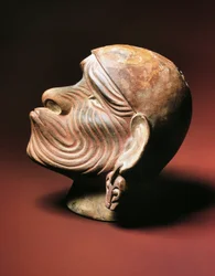 Männlicher Kopf aus Trujillo, Moche-Kultur, präkolumbische Zivilisation, 4.-9. Jahrhundert