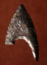 Ägyptische Antike: Pfeilspitze vom Fundort Fayoum, Ägypten. Vordynastische Zeit. Verona, Museo Civico di Storia Naturale, Italien