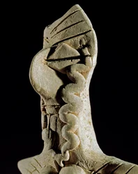 Prähistorisch: Frauenkopf. Tonstatuette aus Zentral-Turkmenistan (Region Gonur Tepe). 3000-2500 v. Chr., Bronzezeit Moskau, Institut für Archäologie der Russischen Akademie der Wissenschaften, Russland