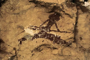 Felskunst: Jägerin. Vorgeschichte, Oberes Paläolithikum. Tio Garroso Höhle, Spanien.
