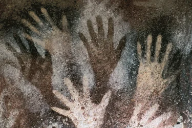 Felskunst der Vorgeschichte: Höhle mit Handabdrücken. Neolithikum, Höhle der Hände. Argentinien, Santa Cruz