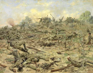Die russische Infanterie greift die deutschen Schützengräben an