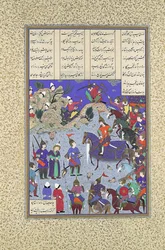 Der Khaqan gefangen vor Bahram Gur, Folio 578r aus dem Shahnama Buch der Könige, ca. 1530-35