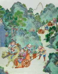 Detail aus einem Paar kaiserlicher Famille-Rose-Vasen