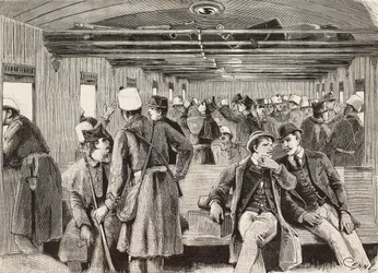 Italienische Soldaten im Zug nach Neapel, Italien, zweite italienische Expedition im Roten Meer (Stich)