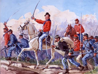 Risorgimento: Die Truppen von Giuseppe Garibaldi (1807-1882) marschieren auf Rom. Aquarell von Quinto Cenni 1892
