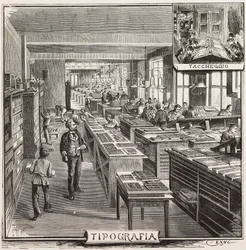 Typografie im Verlagshaus Fratelli Treves, Mailand, Italien