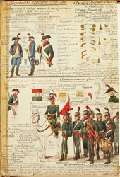 Uniformen der Nationalgarde von Mailand. Farbtafel von Cenni Quinto