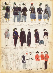 Verschiedene italienische Uniformen, die zwischen 1847 und 1870 gebräuchlich waren, von Quinto Cenni, Farbtafel