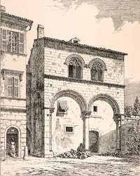 Haus auf der Piazza del Duomo, Viterbo, Italien, aus 