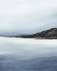 Neblige Küstenlandschaft