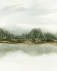 Neblige Waldspiegelung