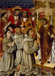 Zyklus der Wunder, Detail vom San Bernardino Altarbild, von Joan Figuera und Tomas Rafael (aktiv in der zweiten Hälfte des 16. Jahrhunderts) (Detail)