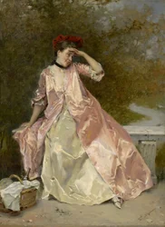 Frau mit Picknickkorb, ca. 1890