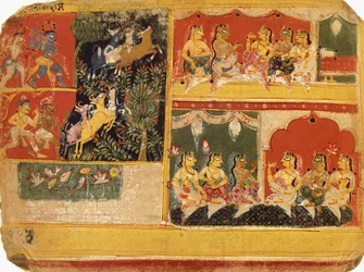 Eine Illustration zum "Bhagvata Purana", Buch X, Kapitel 21, ca. 1525