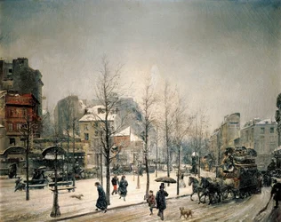 Schnee auf dem Boulevard de Clichy. Gemälde von Ramon Martí i Alsina (1826-1894)